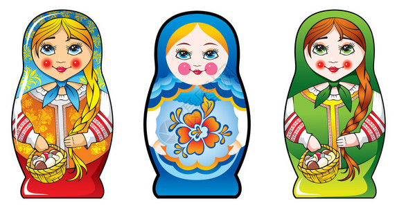 俄罗斯传统马特罗什卡matrioshka洋娃民族风格服装三种图片