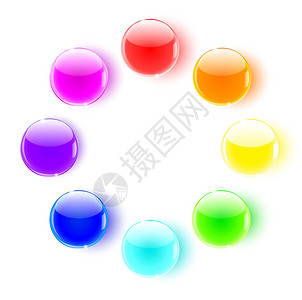 八色玻璃球在白色背景的圆圈内排列成8图片
