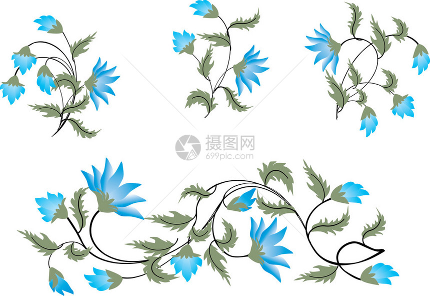 白色背景上的蓝色花朵插图图片
