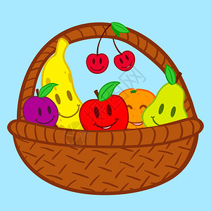 篮子里的水果涂鸦脸上的笑容图片