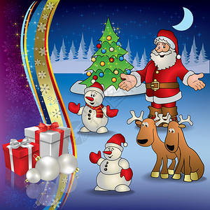 与圣诞鹿雪人和礼品一起向圣诞老人图片