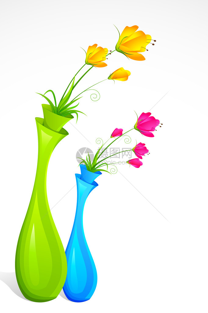花瓶中一束鲜花的插图图片