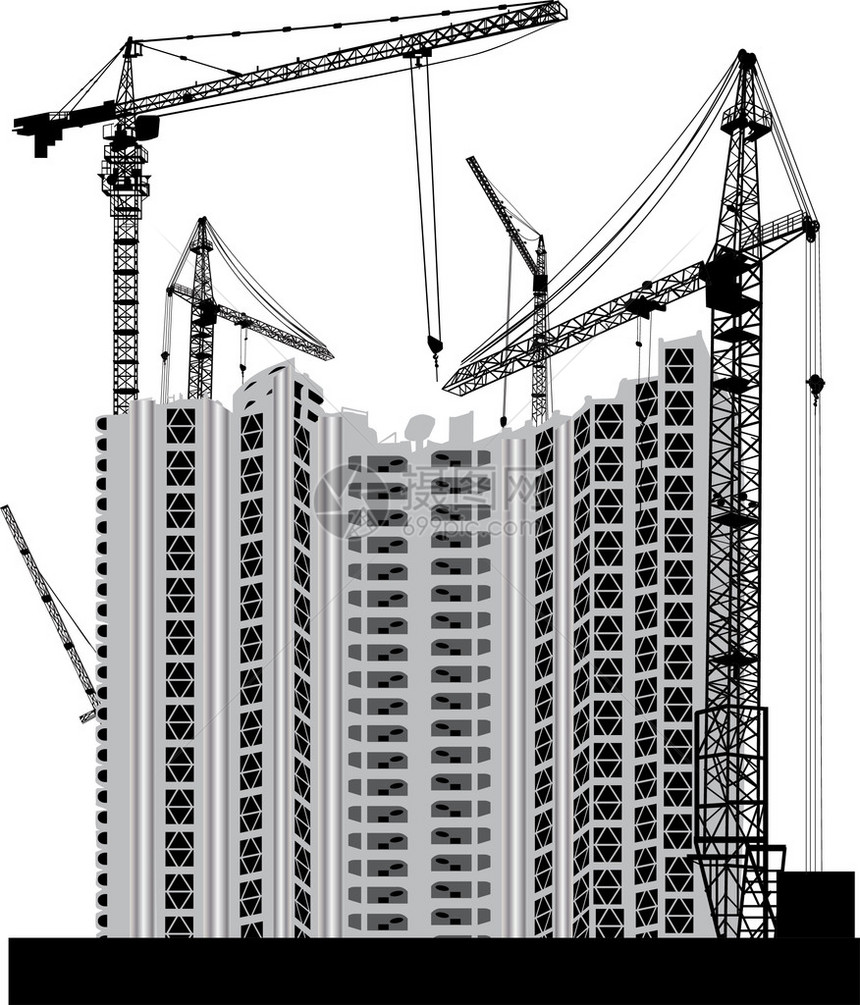 房屋建筑和起重机的插图图片