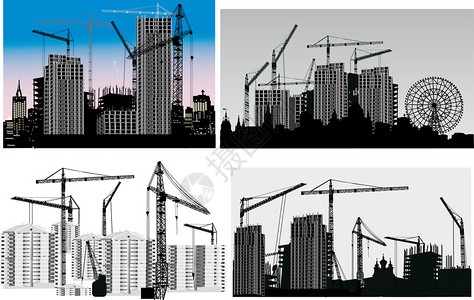 房屋建筑和起重机的插图图片