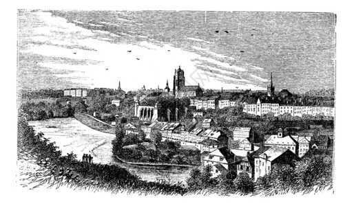 1800瑞士伯尔尼城市的插画