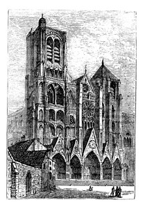 伯恩茅斯1890年代法国布尔奇斯古代雕刻的柏格大教堂前方古典雕刻的图例1插画