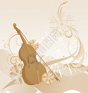 棕色复古小提琴冬季插画背景图片