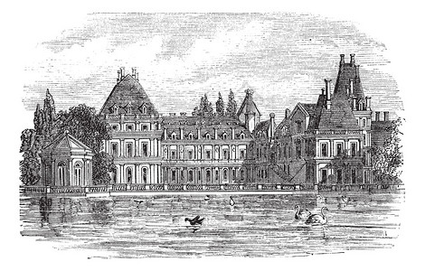 阿格斯泰恩城堡法国巴黎Fontainebleau宫插画