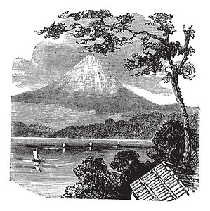 河口湖和富士山日本富士山插画