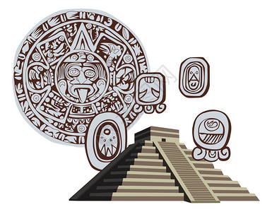 玛雅金字塔和古代字形的插图背景图片