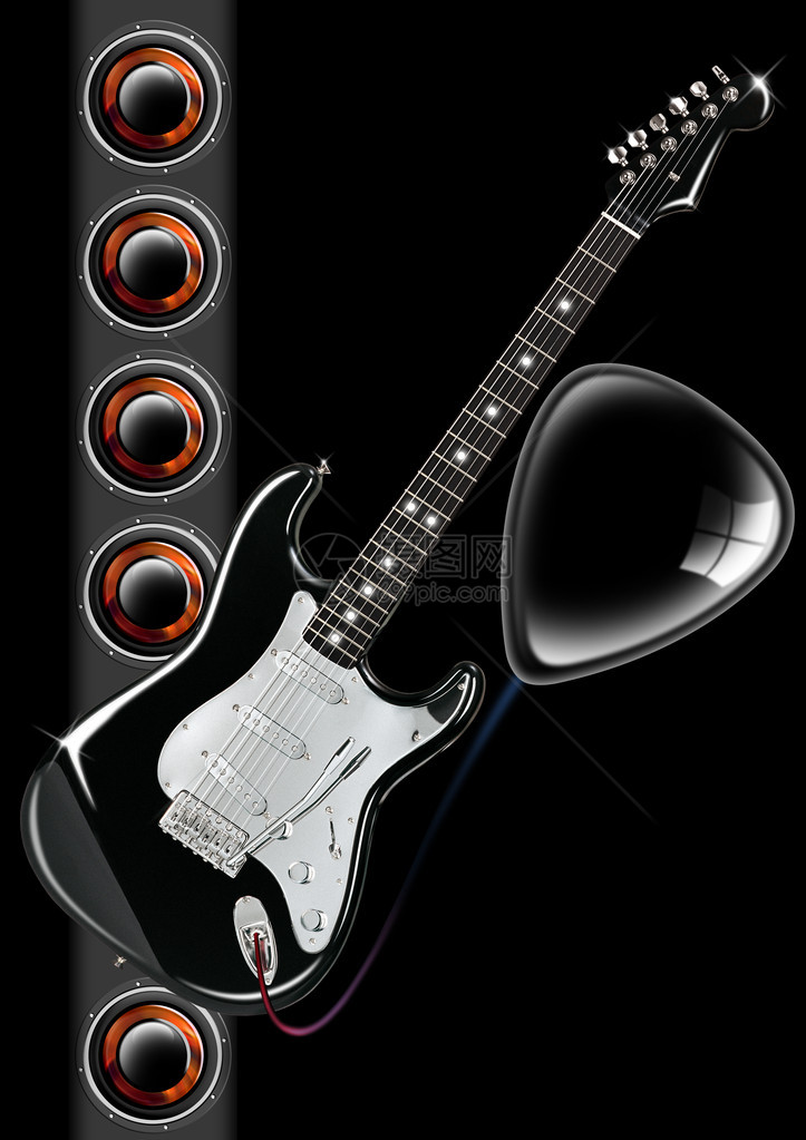 黑色背景的电吉他配有woofer和pr图片