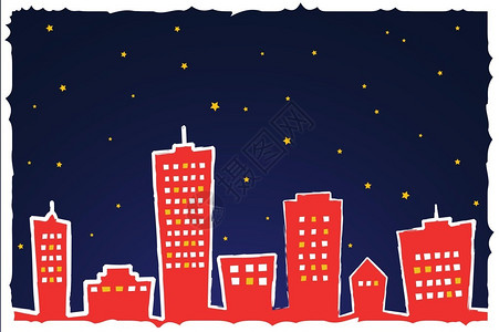 夜晚的程式化城市插图背景图片
