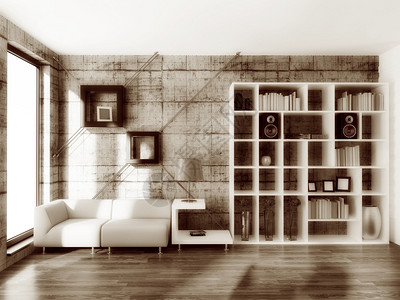 带混凝土墙的现代室内房间图片