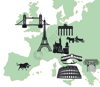 Europakartemiteuropaischenwahrzeichen背景图片