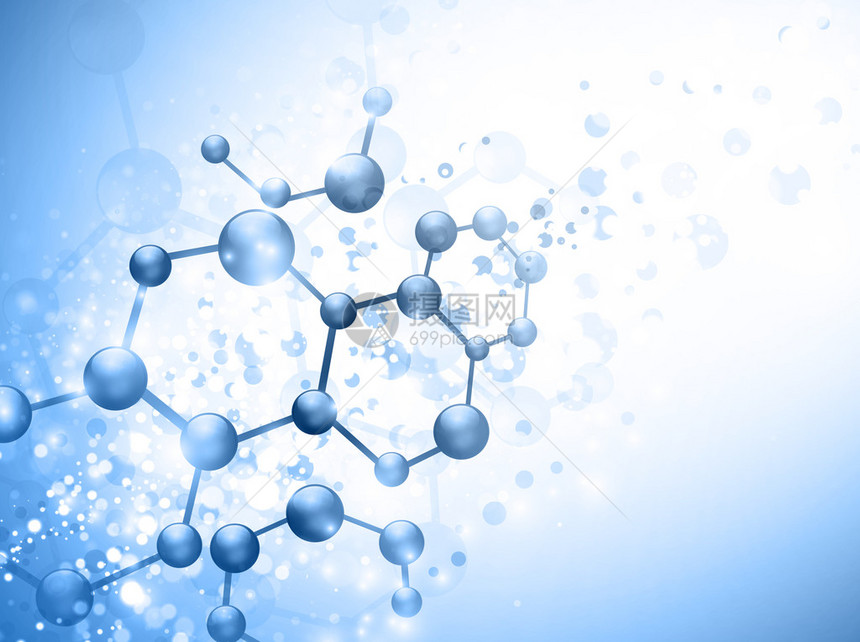 蓝色背景上的分子图示您文本带有复制空图片