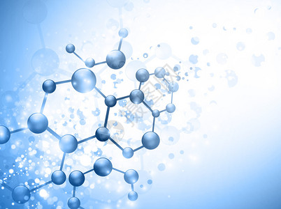 赫莫基因蓝色背景上的分子图示您文本带有复制空插画