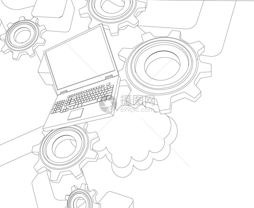 Gear轮及计算机项目和工具的独有创意图片