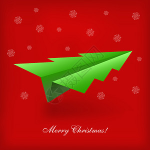 圣诞树和折纸飞机的概念矢量图图片