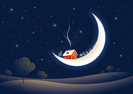 圣诞月亮风景与圣诞老人在月球上的红图片