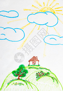 卡里克雷德儿童画山上的房子插画