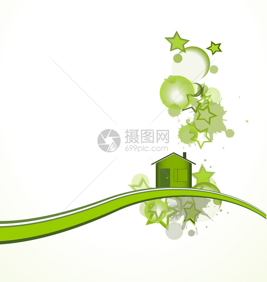 绿房子与白色背景上的星矢量图图片