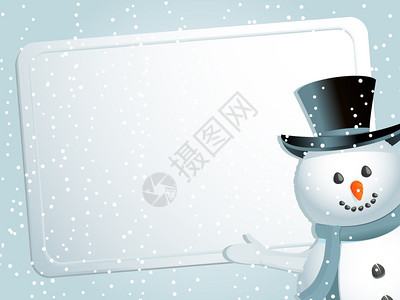 圣诞背景雪人标明白色标签蓝色雪花背景图片
