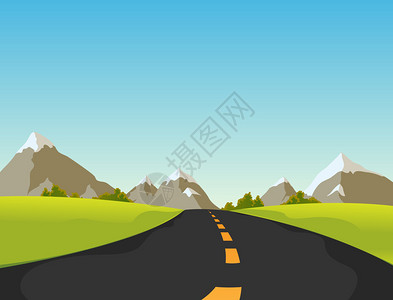 一个简单可爱的卡通山路的插图图片