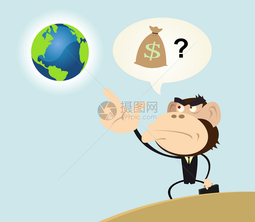 一个大猩商人的插图目的是用地球赚钱图片