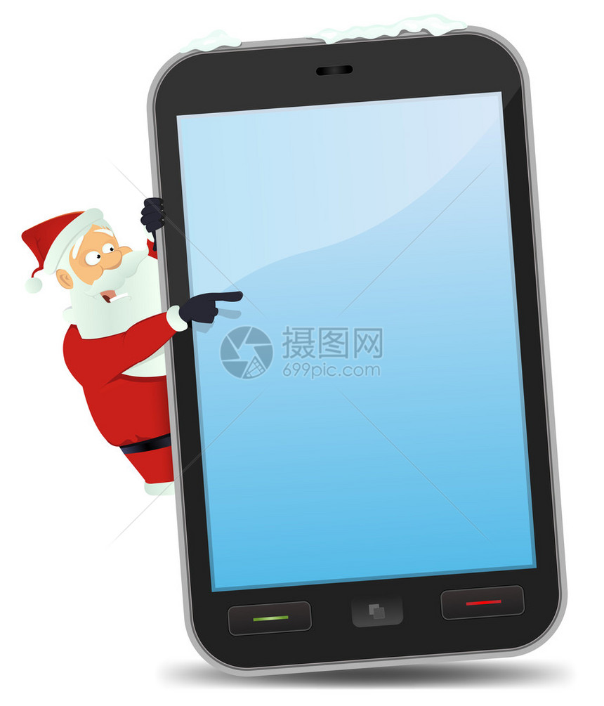 圣诞老人将智能手机标志作为圣诞节清图片