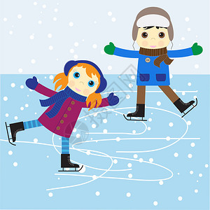滑冰男孩和女孩矢量图图片