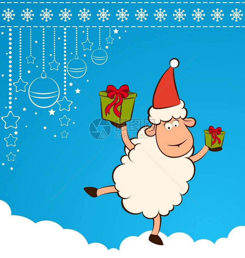 带礼物的圣诞羊和圣诞插图并图片