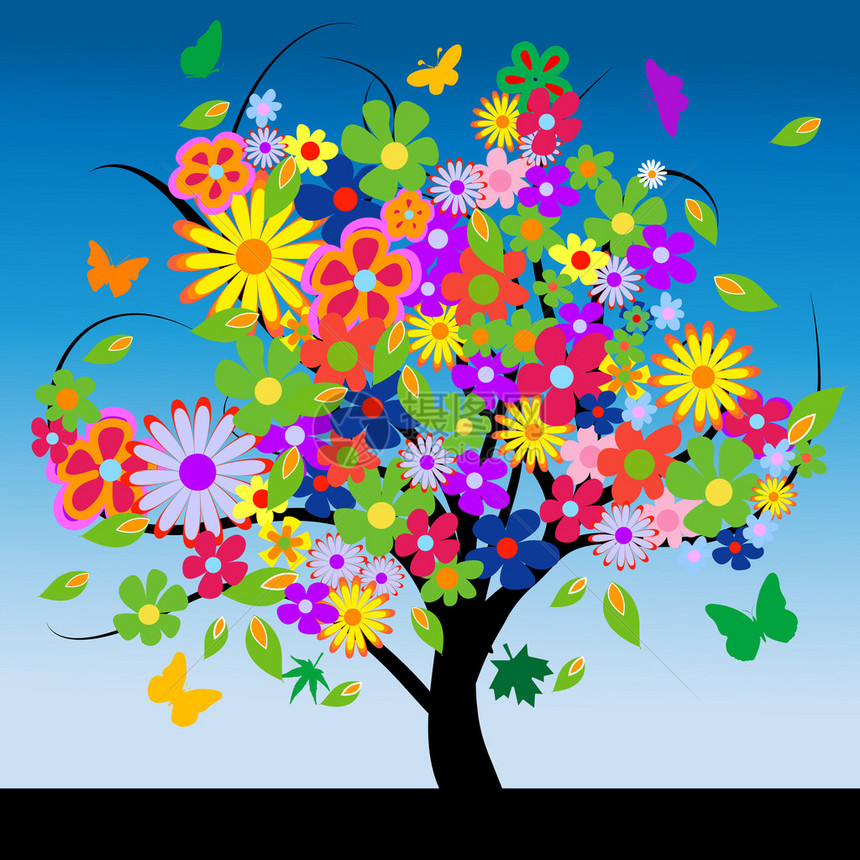 抽象树与花插图图片