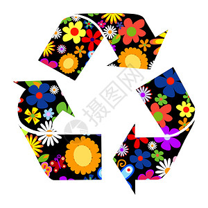 回收标志与鲜花插图图片