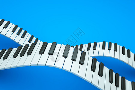 在蓝色的钢琴键盘挥动图片