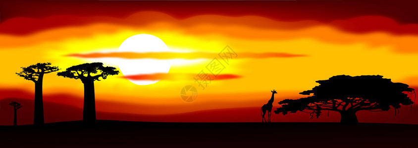非洲日落的抽象插图图片