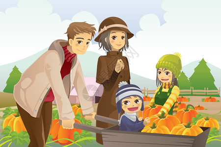 秋季或秋季南瓜补足旅行中幸福家庭的图片