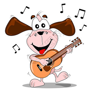 一只卡通狗用吉他演图片