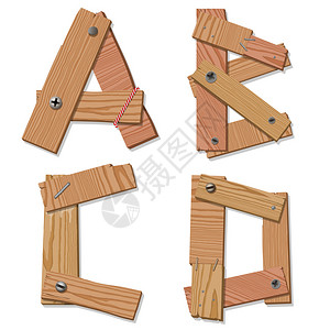 木型质朴的木制字母ABCD由木块拧在一起制成插画
