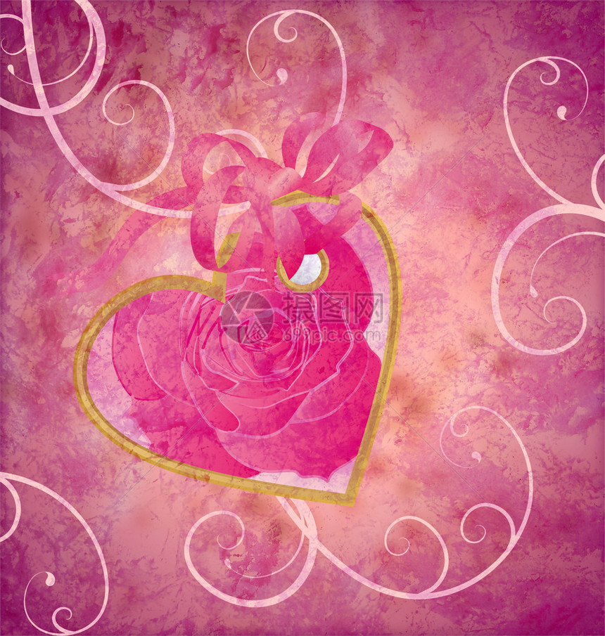 金色的心和玫瑰花粉红色的成份为情人节婚礼和其他爱情图片