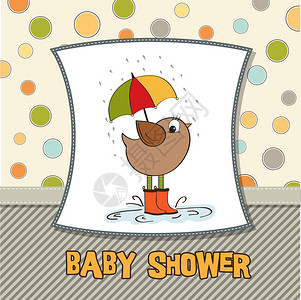带小鸟站在雨中的婴儿淋浴卡图片