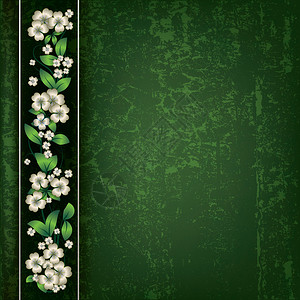 抽象的绿色垃圾背景与白色春天的花朵背景图片