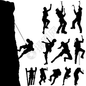 西米图片登山者设置矢量插画