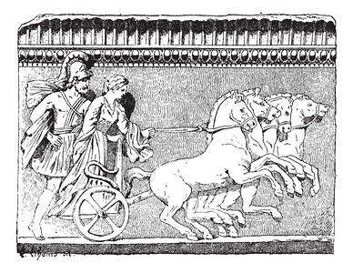 坎帕尼拉的四轮车上的海伦归来的旧雕刻插图单词和事物词典Larive和Fleu插画