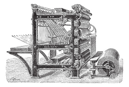卡尼亚马里诺尼轮转印刷机的旧雕刻插图插画
