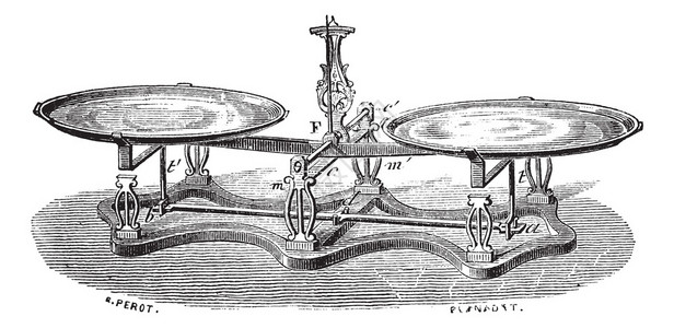 在白色背景上隔离的罗伯瓦尔天平秤的旧雕刻插图工业百科全书EO拉米图片