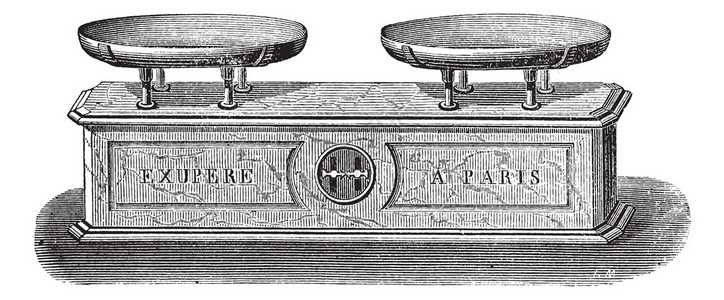 eo在白色背景上隔离的平衡摆秤的旧雕刻插图工业百科全书EO拉米插画