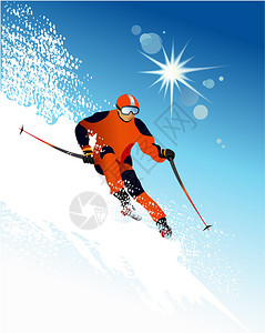 阿尔卑斯山冰冷的带滑雪机的矢量插画