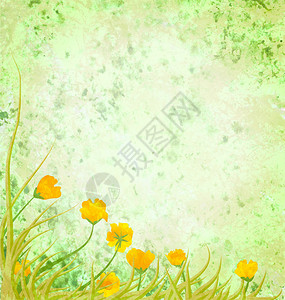 黄色花朵的浅绿色插图图片