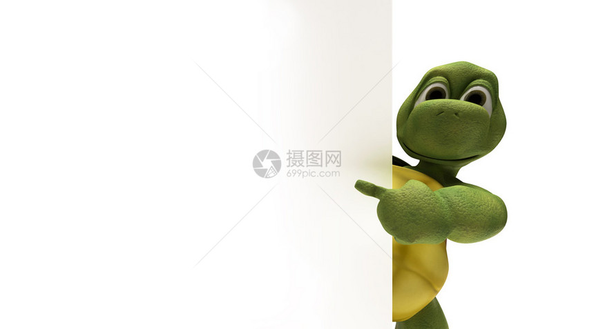 带有空白色标志的乌龟的3D渲染图片