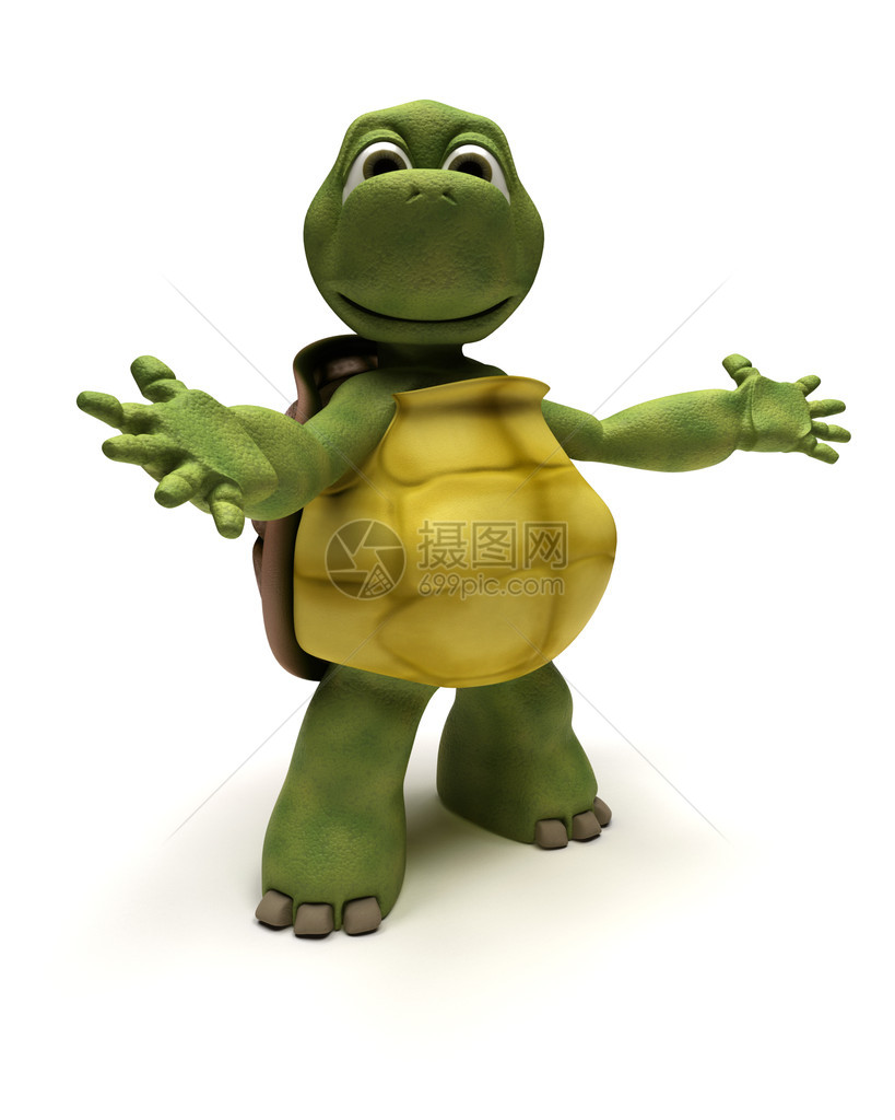 介绍姿势中的乌龟的3D渲染图片